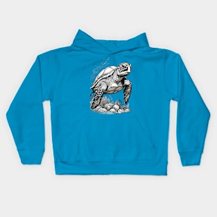 Black and White Green Sea Turtle Design Kids Hoodie